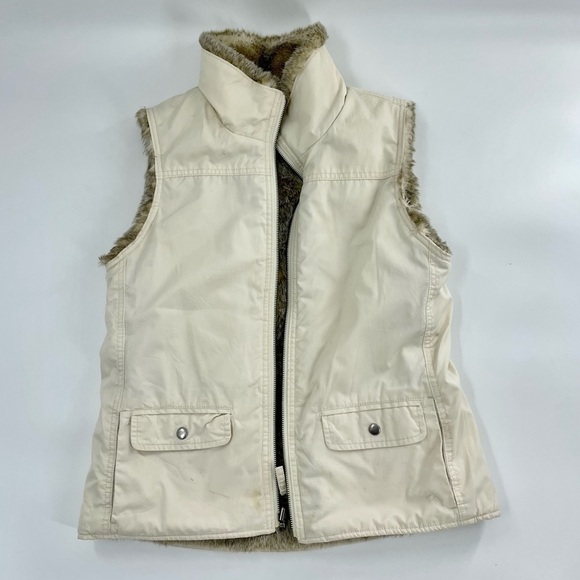 Gap Women’s Reversible Zip Front Vest Cream Brown with Faux Fur Y2K 90s - Picture 1 of 11